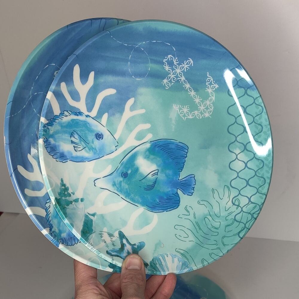 Sonoma Underwater Sea life Coastal Beach Fish Melamine Dinner Plate Set